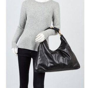 GUCCI 114900 Black Leather Large Horsebit Hobo